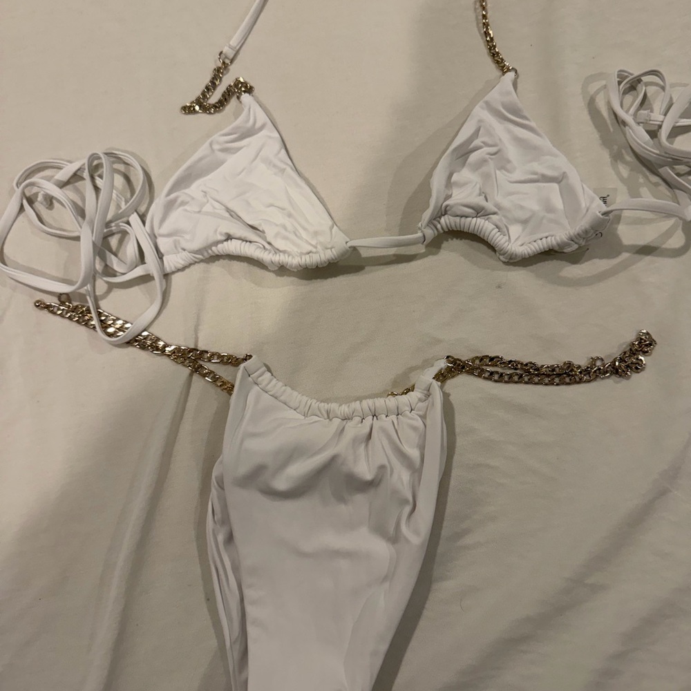 Beach Bunny White Bikini with Elegant Gold Details